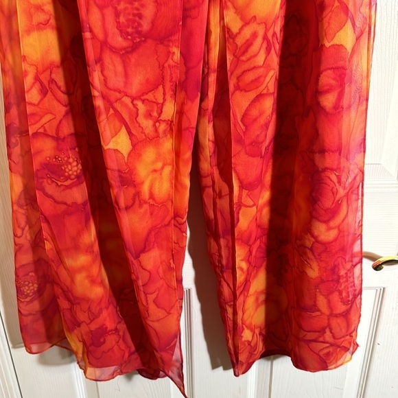Funky Flowy Watercolor Warm Color Wide-Leg Sheer  Pants by Night Lights, Size 4 - Picture 3 of 9